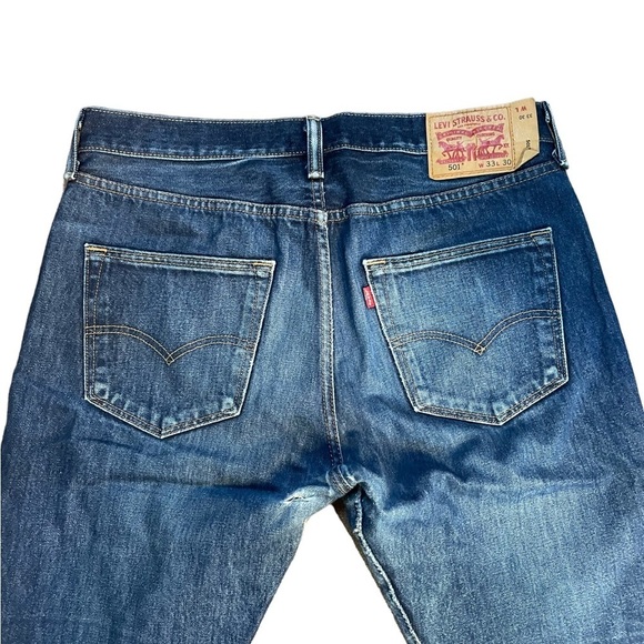 Levi’s button fly straight leg distressed jeans size 33x30 unisex - Picture 7 of 16